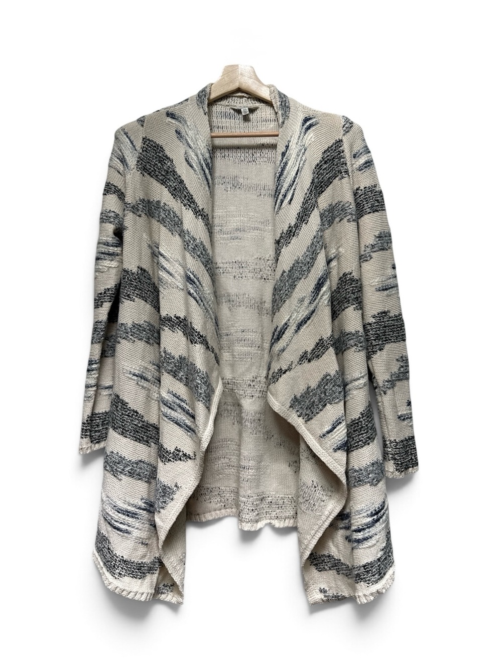 Lucky Brand Cream and Gray Striped Open-Front Cardigan